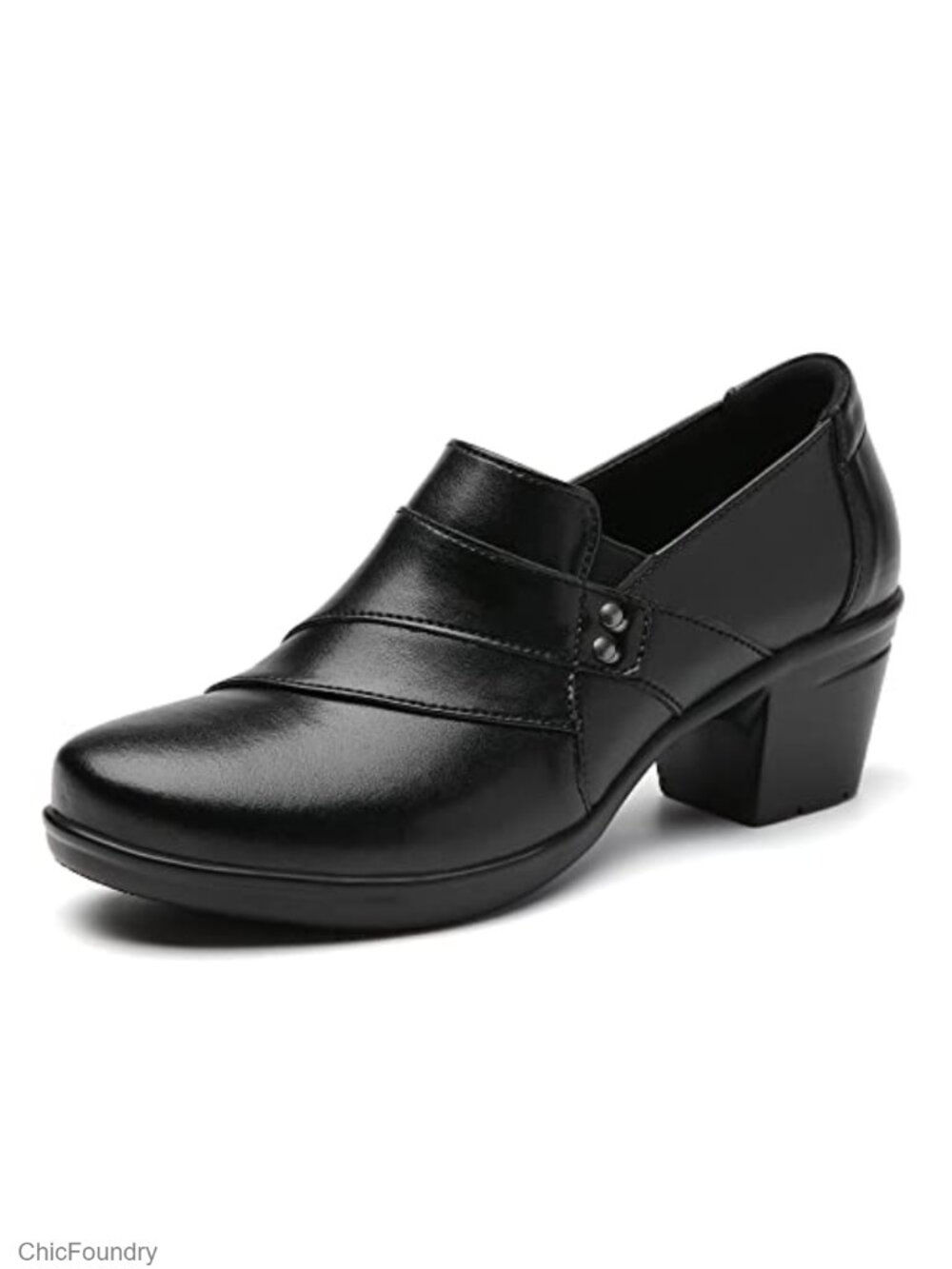 Women's Leather Slip On Loafers with Kitten Heel